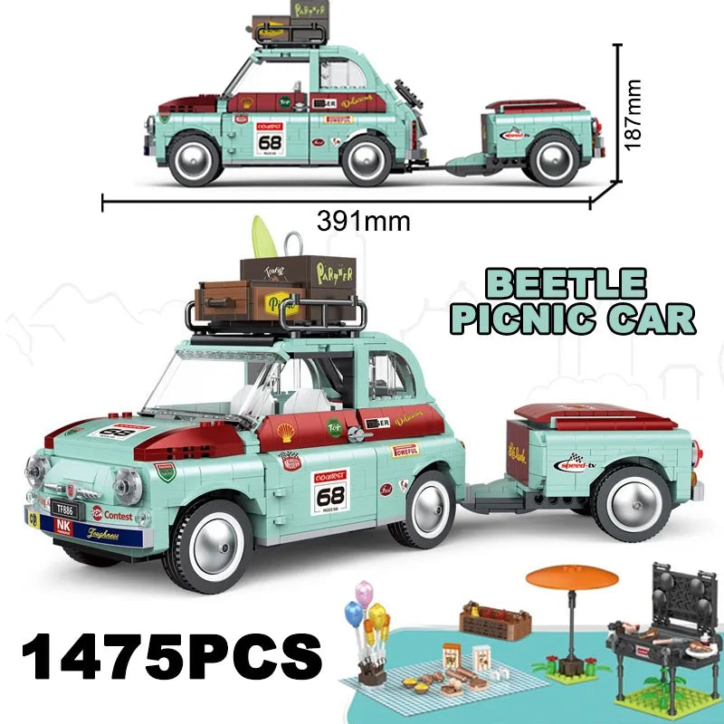 Tourist Picnic Car Trailer Building Block Set