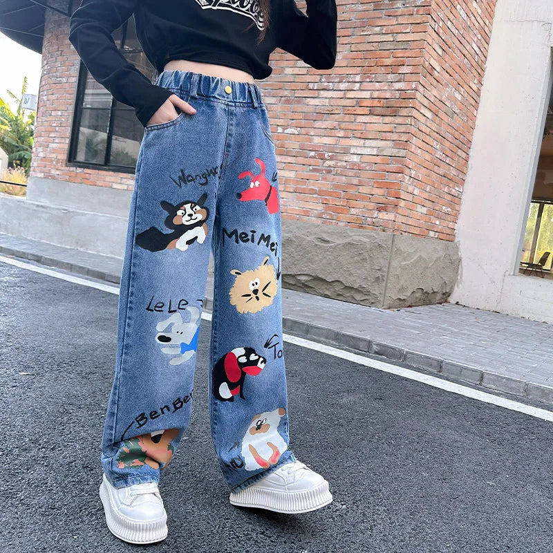 Cartoon Elastic Waist Jeans