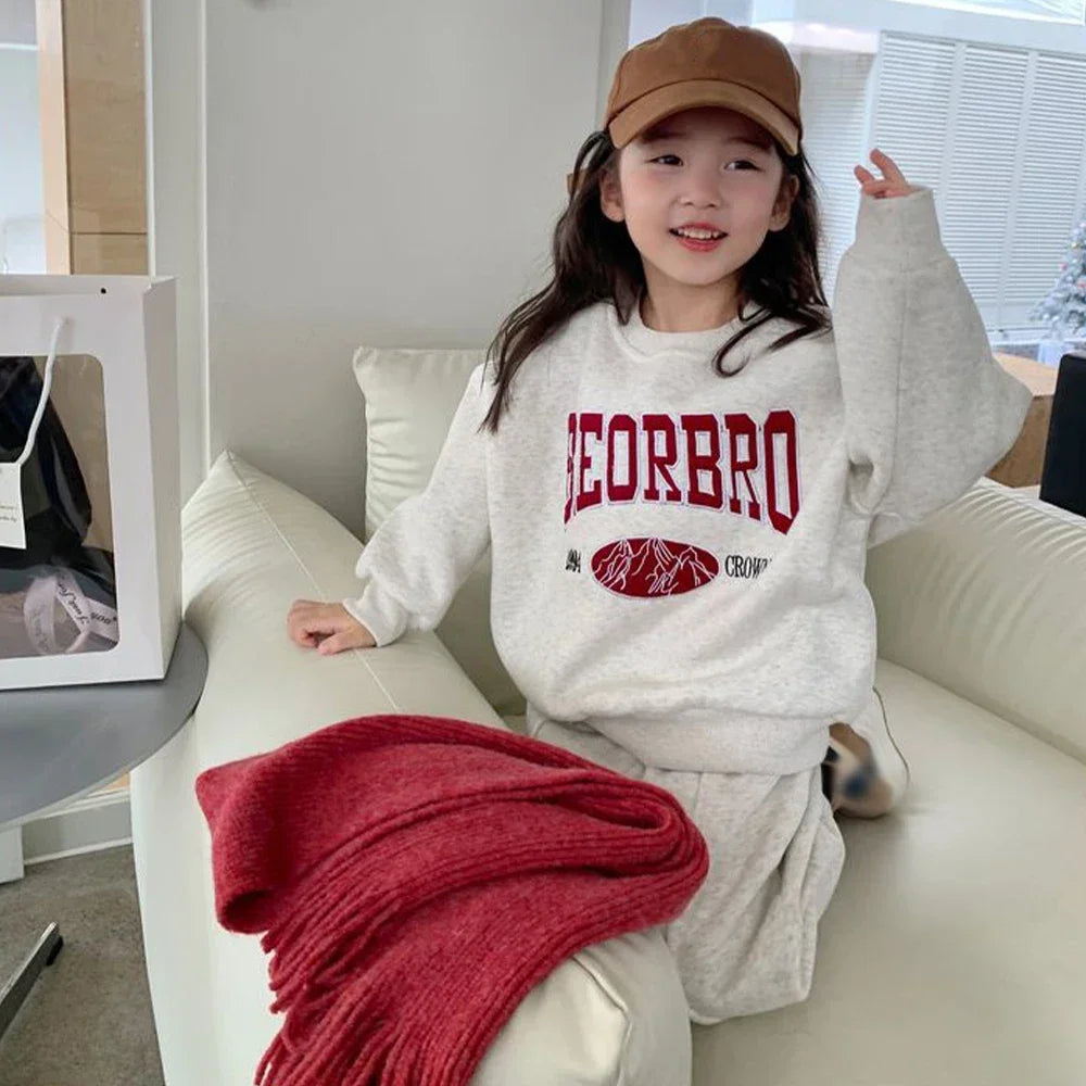 Round Neck Velvet Long Sleeve Sweatshirt Set